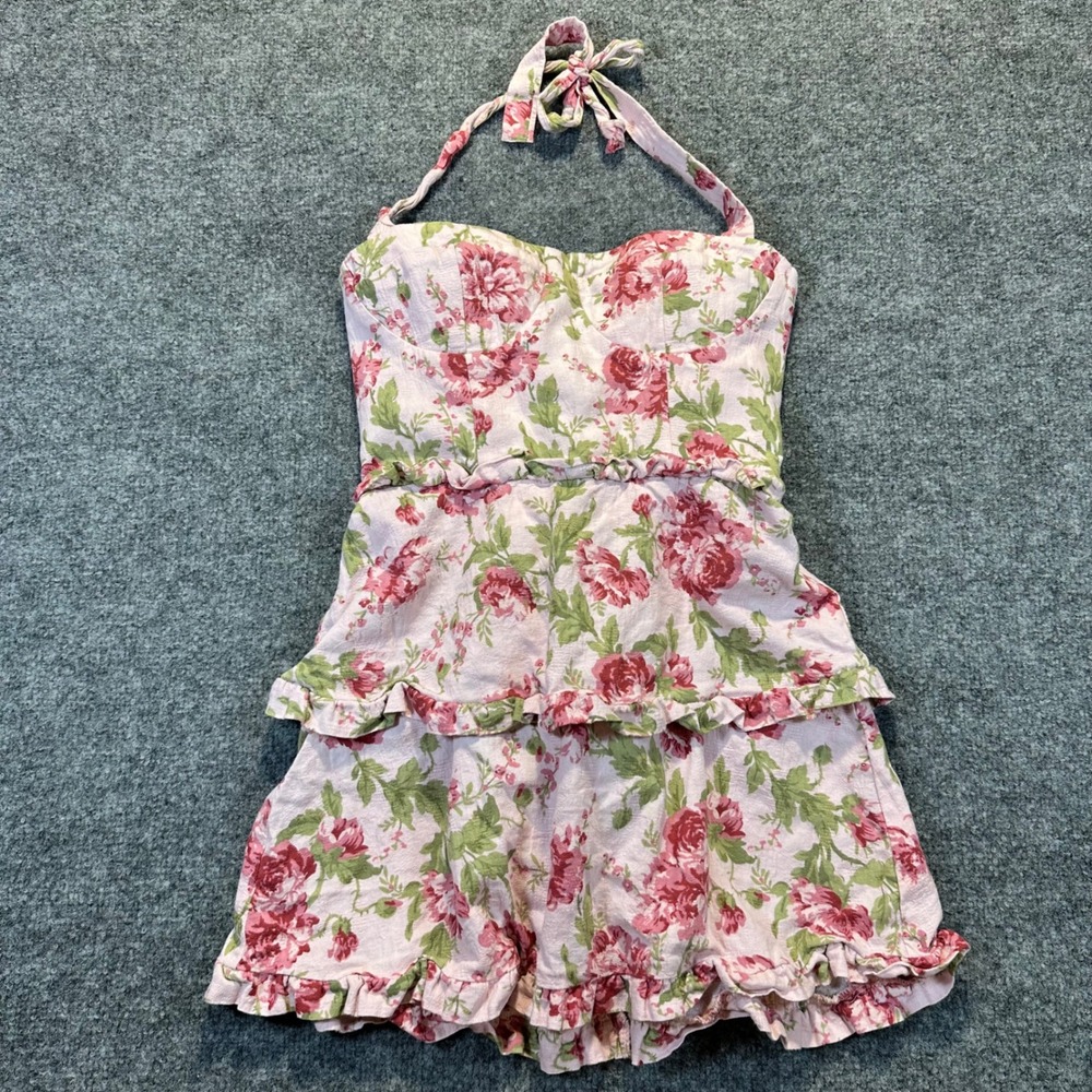 Show Me Your MuMu Halter Corset Mini Dress Women S Pink Floral Garden Tiered‎